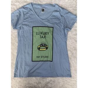 Hasbro Monopoly "Luxury Tax" v neck design sz. L tee. Fun, great shape